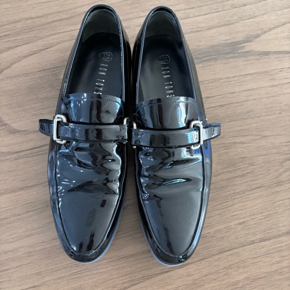 Ron Tomson Black Patent Leather Loafers Blue Soles Size 40 - Picture 2 of 9